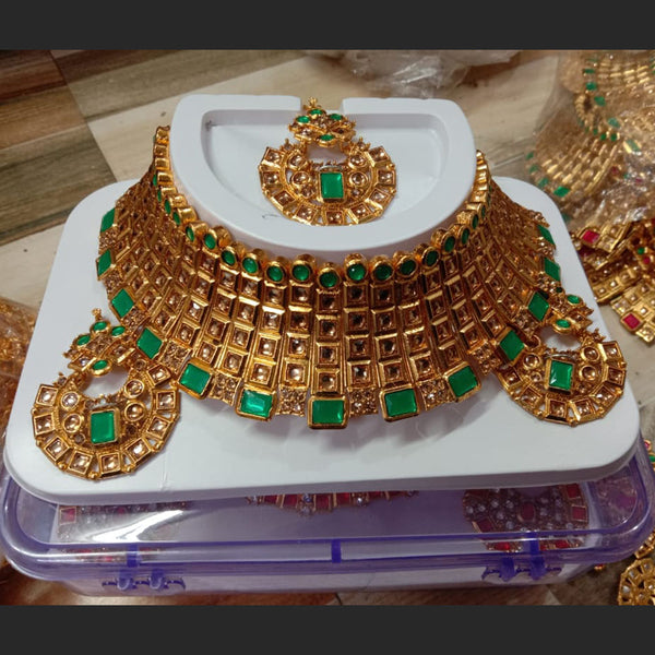 Neetu Art Gold Plated Kundan Stone Choker Necklace Set With Maangtikka