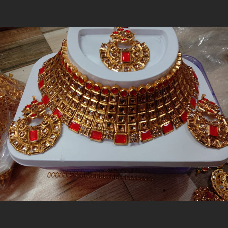 Neetu Art Gold Plated Kundan Stone Choker Necklace Set With Maangtikka