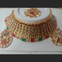 Neetu Art Gold Plated Kundan Stone Choker Necklace Set With Maangtikka