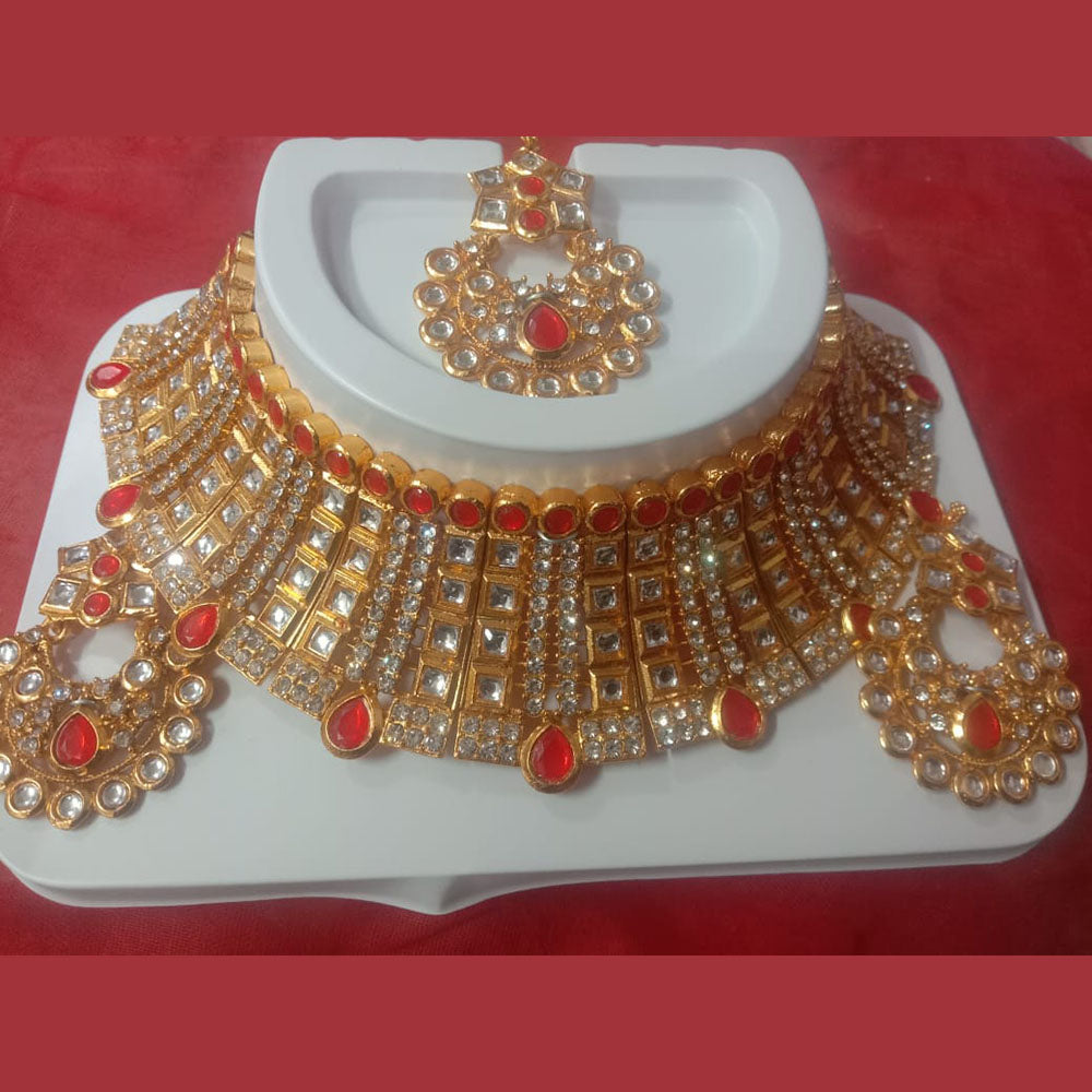 Neetu Art Gold Plated Kundan Stone Choker Necklace Set With Maangtikka