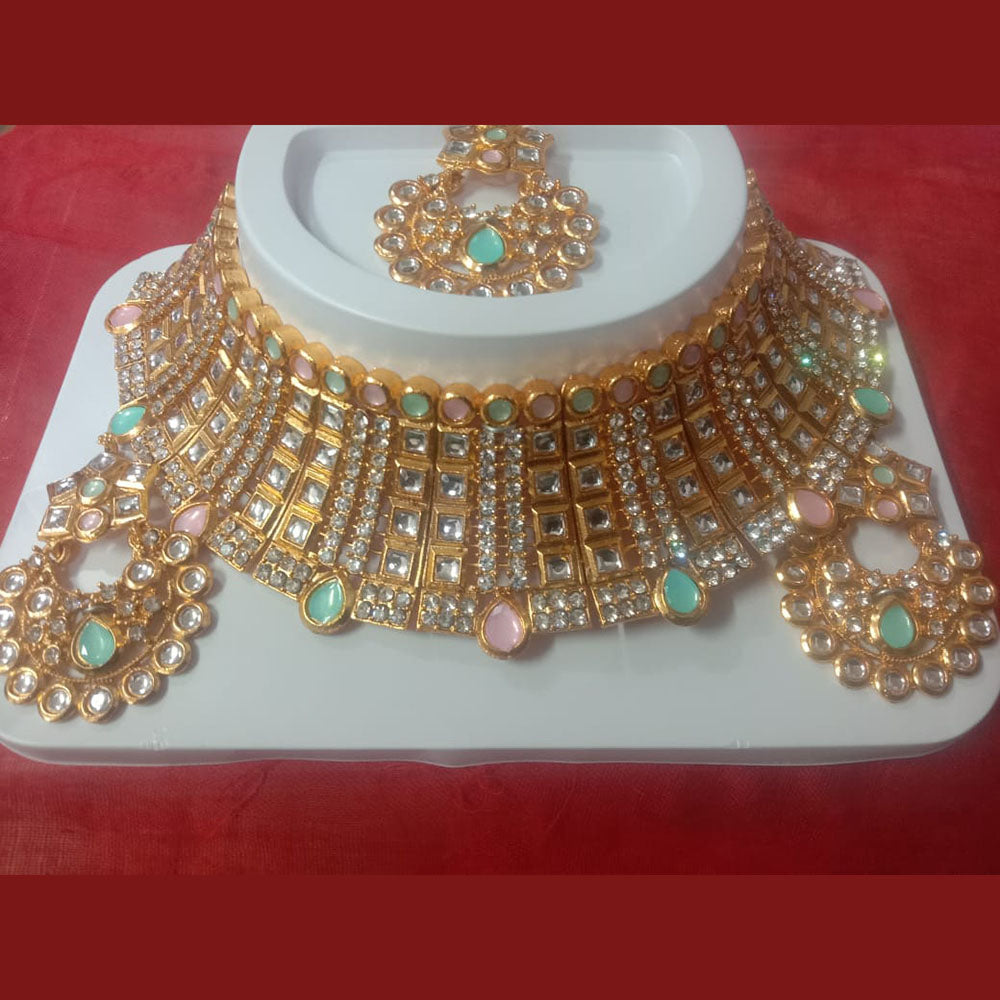 Neetu Art Gold Plated Kundan Stone Choker Necklace Set With Maangtikka