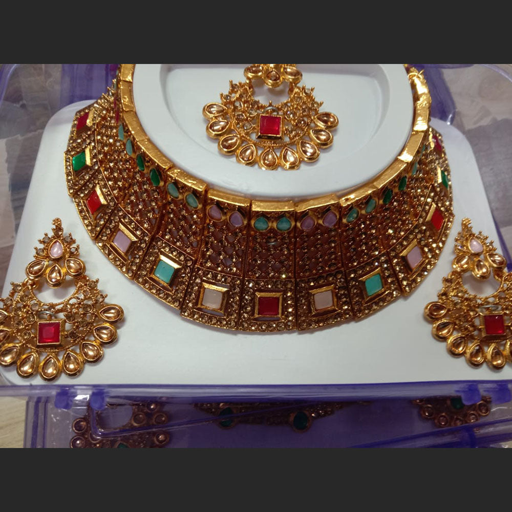 Neetu Art Gold Plated Kundan Stone Choker Necklace Set With Maangtikka