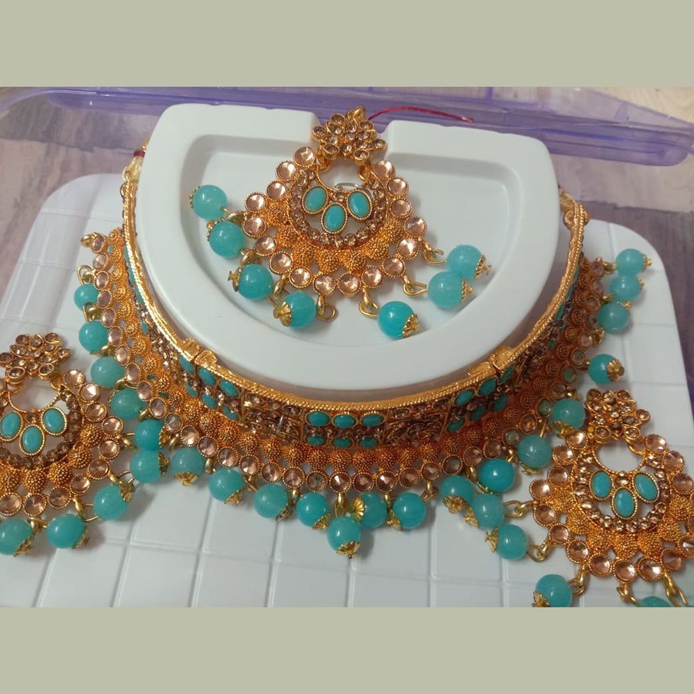 Neetu Art Gold Plated Kundan Stone Choker Necklace Set With Maangtikka