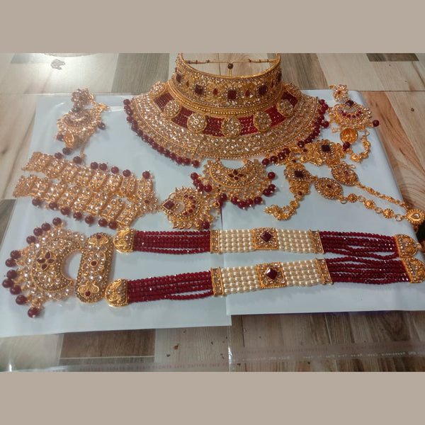 Neetu Art Gold Plated Red Stone And Kundan Bridal Jewellery Set for Women