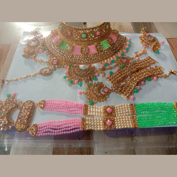 Neetu Art Gold Plated Red Stone And Kundan Bridal Jewellery Set for Women