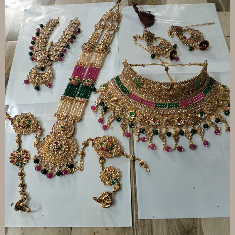 Neetu Art Gold Plated Red Stone And Kundan Bridal Jewellery Set for Women