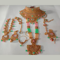 Neetu Art Gold Plated Red Stone And Kundan Bridal Jewellery Set for Women