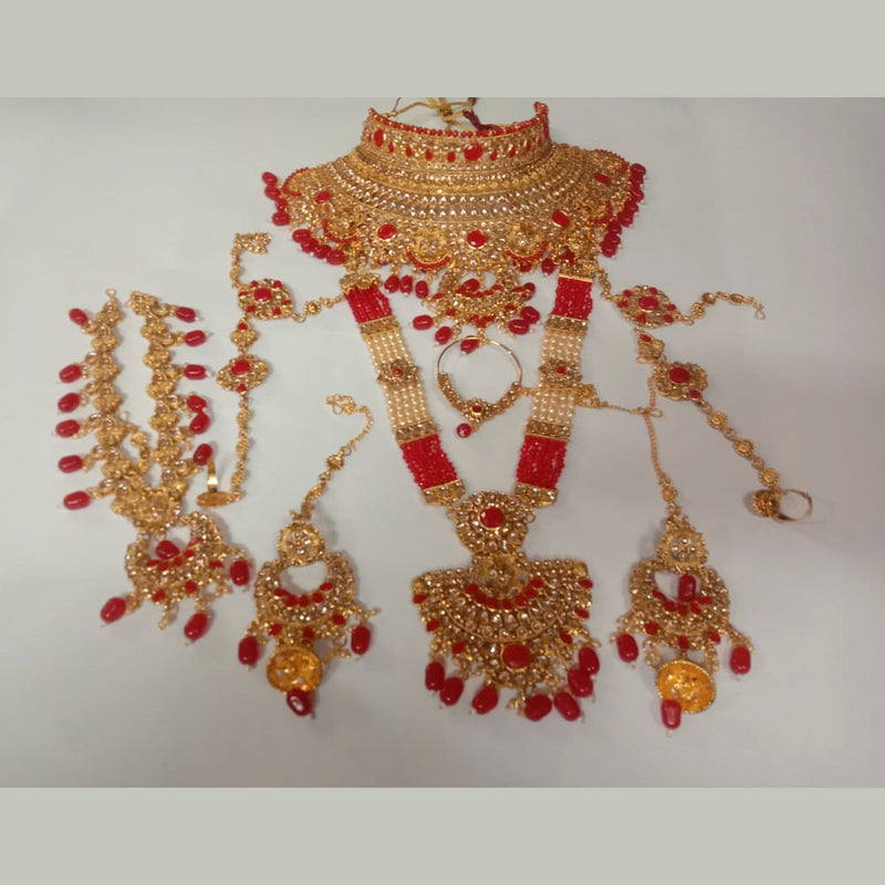 Neetu Art Gold Plated Red Stone And Kundan Bridal Jewellery Set for Women