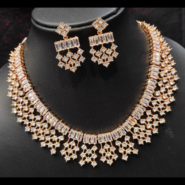 Manisha Jewellery Rose Gold Plated American Diamond Necklace Set