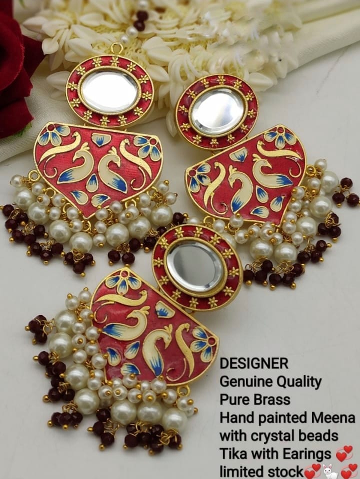 Manisha Jewellery Meenakari & Kundan Earrings With Maangtikka