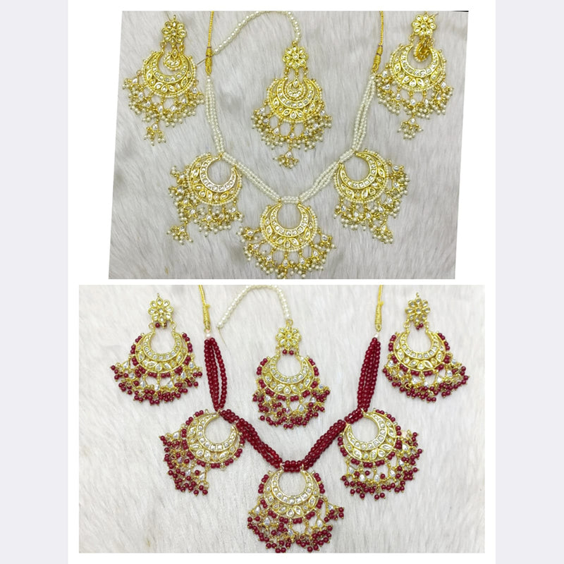 Manisha Jewellery Gold Plated Kundan Stone  & Beads Necklace Set