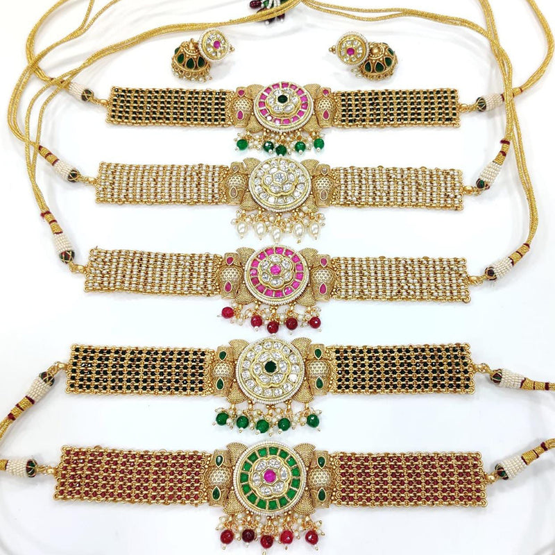 Manisha Jewellery Gold Plated Kundan Stone  & Beads Necklace Set