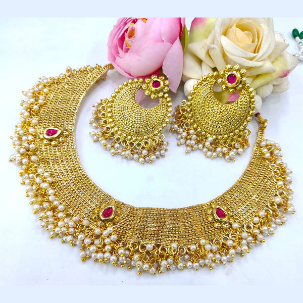 Manisha Jewellery Pota Stone Gold Plated Choker Necklace Set