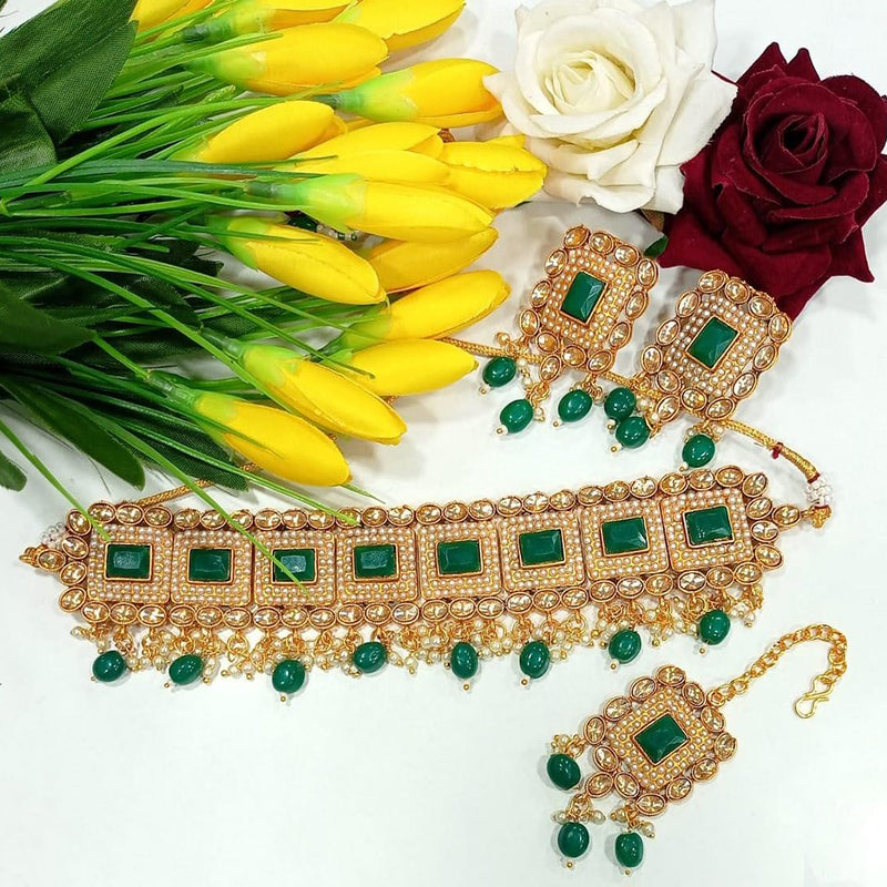 Manisha Jewellery Kundan Stone And Beads Gold Plated Choker Necklace Set