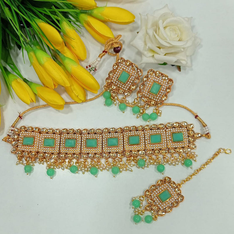 Manisha Jewellery Kundan Stone And Beads Gold Plated Choker Necklace Set