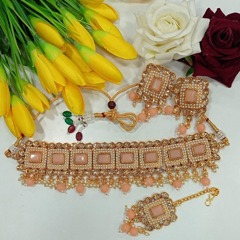 Manisha Jewellery Kundan Stone And Beads Gold Plated Choker Necklace Set