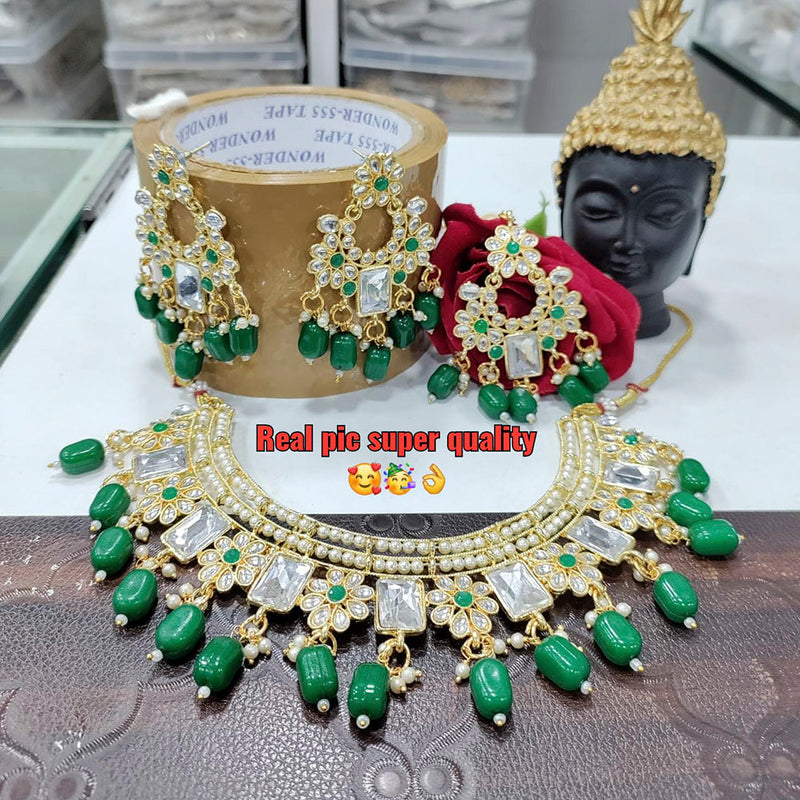 Manisha Jewellery Kundan Stone & Beads Gold Plated Choker Necklace Set