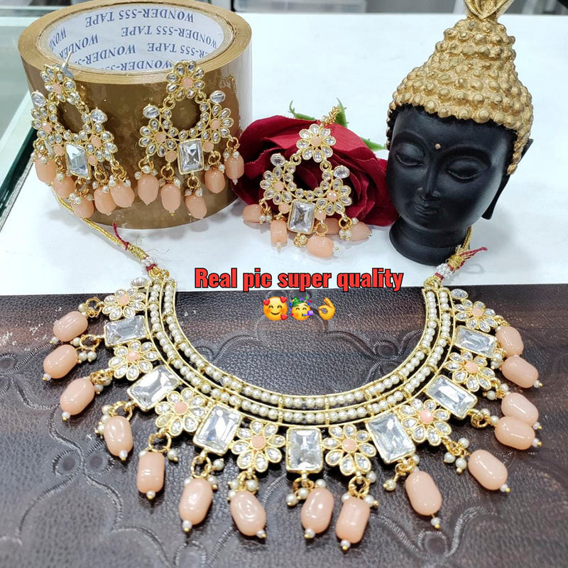 Manisha Jewellery Kundan Stone & Beads Gold Plated Choker Necklace Set