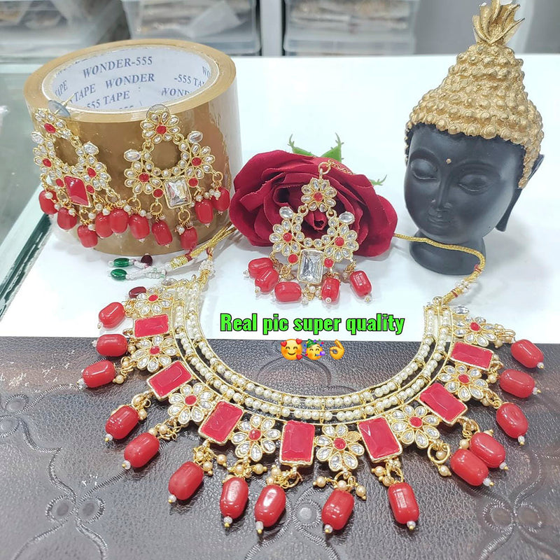 Manisha Jewellery Kundan Stone & Beads Gold Plated Choker Necklace Set