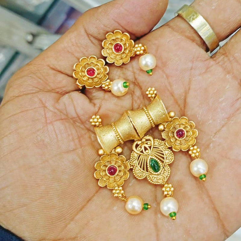 Manisha Jewellery Gold Plated Pota Stone Pendant Set