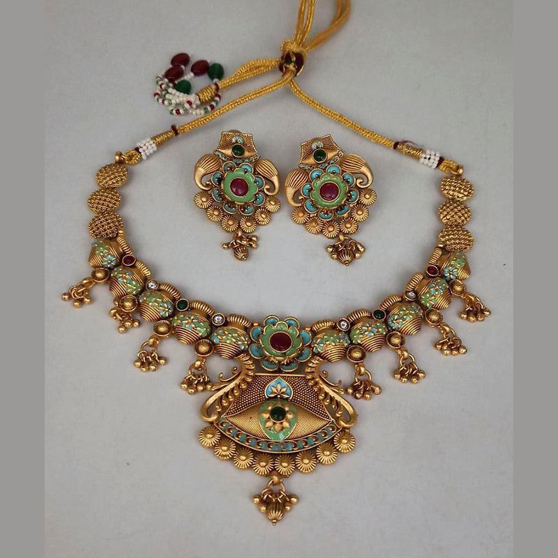 Manisha Jewellery Gold Plated Pota Stone Meenakari Necklace Set