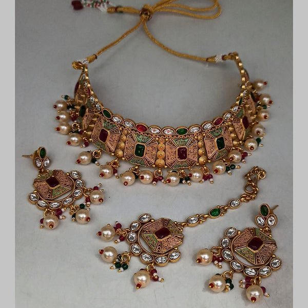 Manisha Jewellery Gold Plated Pota Stone Meenakari Necklace Set