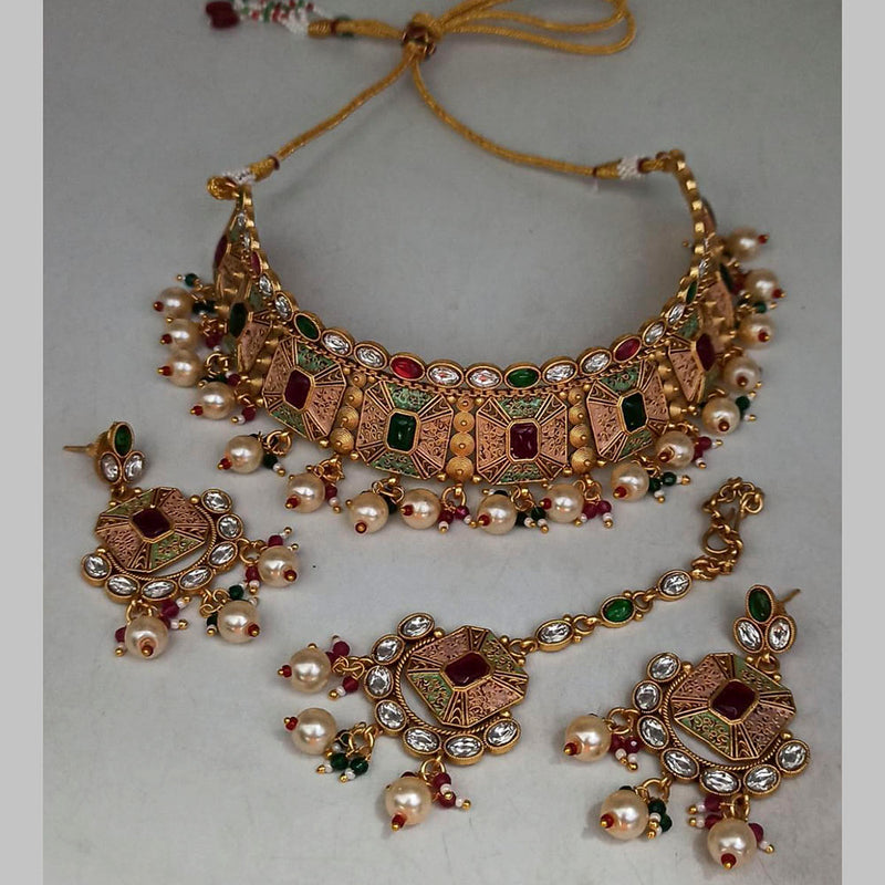 Manisha Jewellery Gold Plated Pota Stone Meenakari Necklace Set