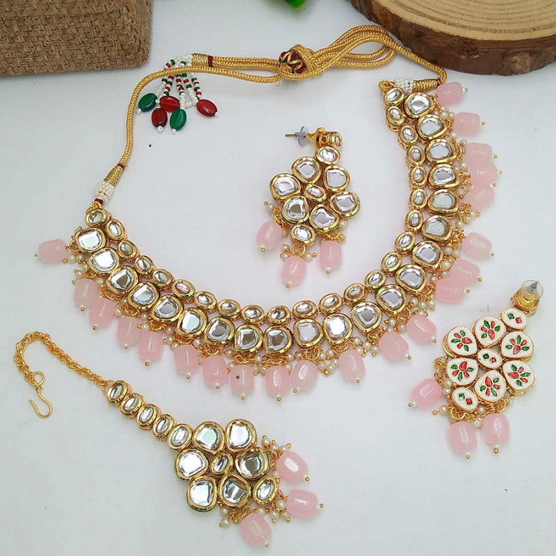 Manisha Jewellery Kundan Stone & Beads Gold Plated Necklace Set