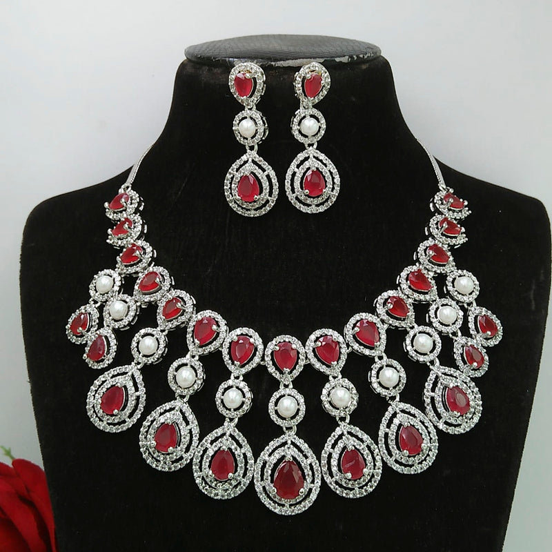 Manisha Jewellery AD Stone Silver Plated Necklace Set