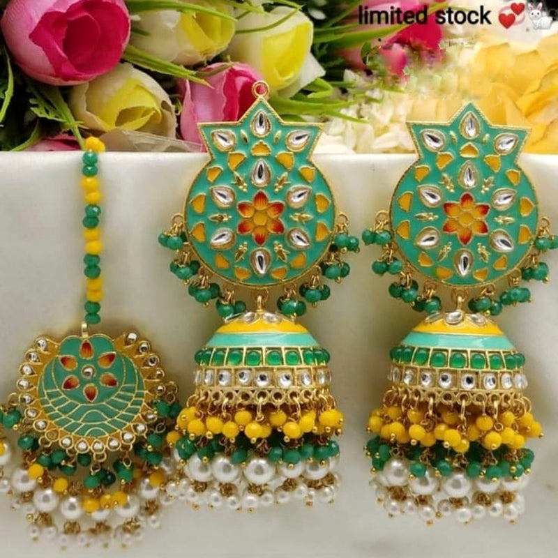 Manisha Jewellery Gold Plated Kundan Earrings With Maangtikka