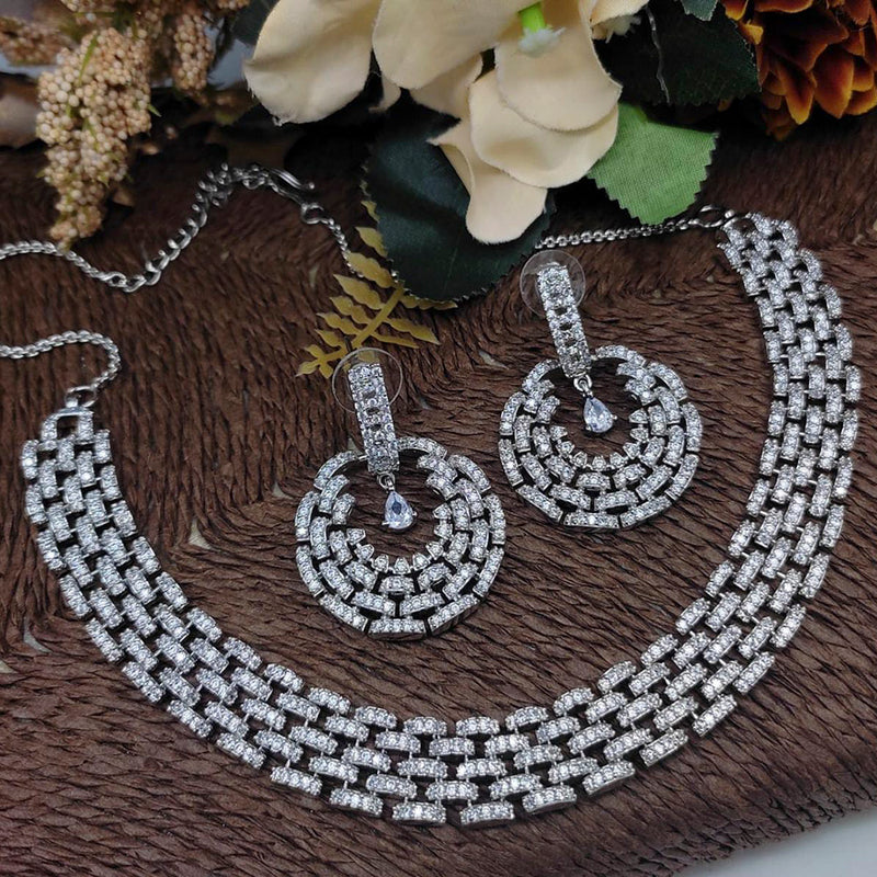 Manisha Jewellery Silver Plated AD Stone Necklace Set