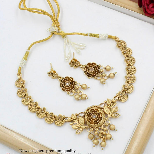 Manisha Jewellery Pota Stone Gold Plated  Necklace Set