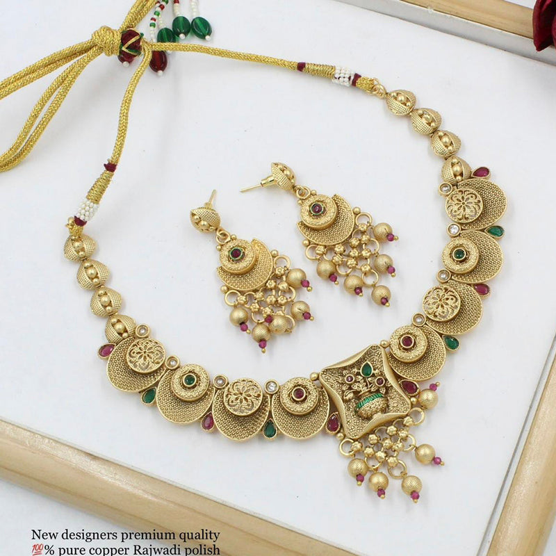 Manisha Jewellery Pota Stone Gold Plated  Necklace Set