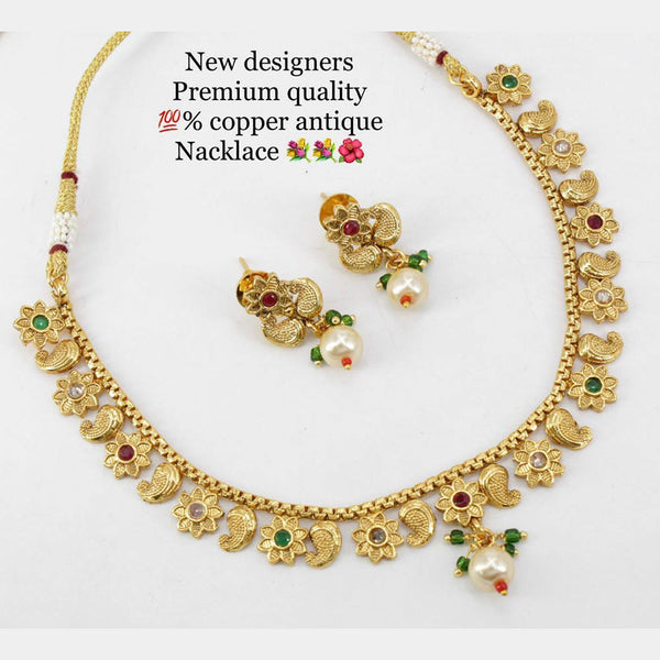 Manisha Jewellery Copper Antique Gold Pota Stone Choker Nacklace Set