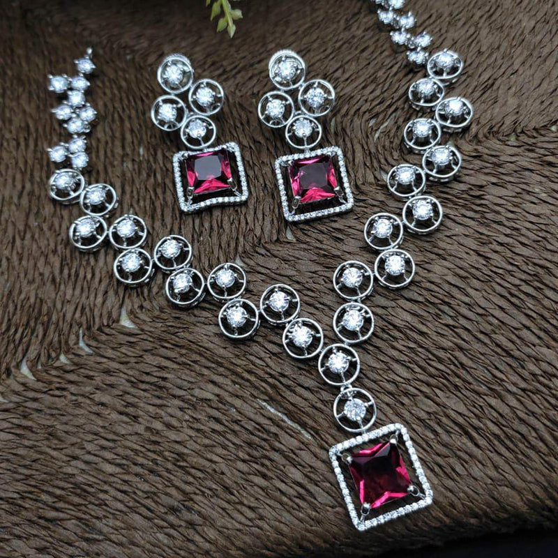 Manisha Jewellery Silver Plated AD Stone & Crystal Stone Nacklace Set