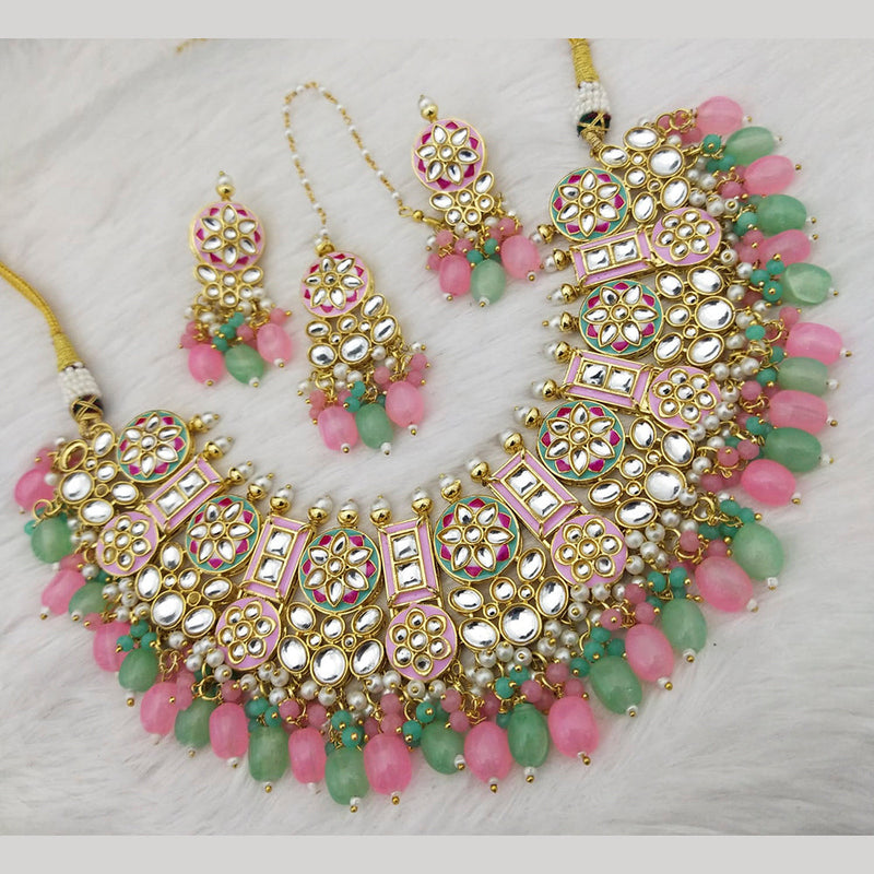Manisha Jewellery Gold Plated Kundan Stone Pearl Meenakari  Choker Necklace Set