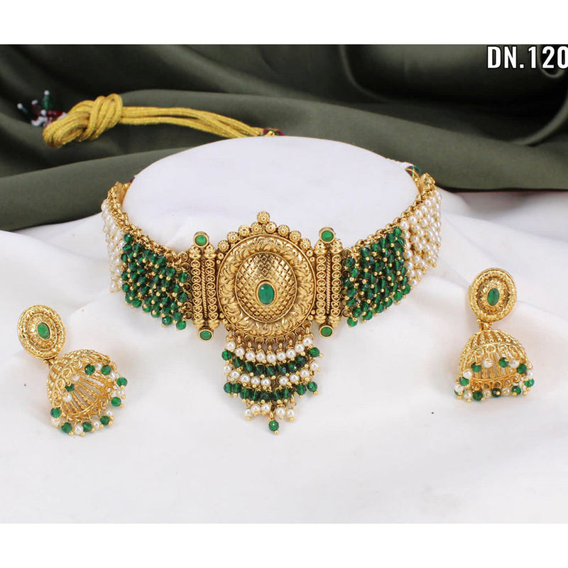 Manisha Jewellery Gold Plated Pota Stone Choker Necklace Set