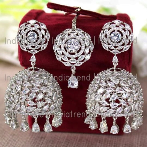 Manisha Jewellery Silver Plated Jhumki Earrings With Maangtikka