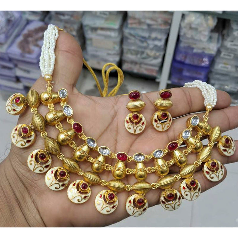 Manisha Jewellery Gold Plated Kundan Stone & Meenakari Choker Necklace Set