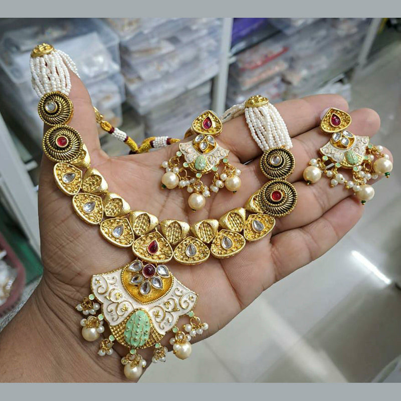 Manisha Jewellery Gold Plated Kundan Stone & Meenakari Choker Necklace Set