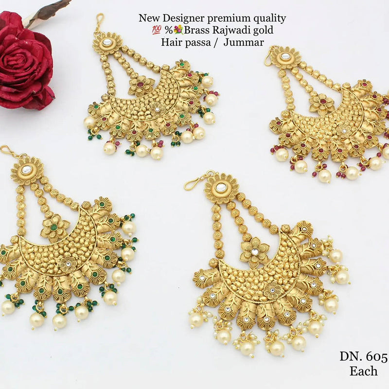 Manisha Jewellery Gold Plated  Pota Stone Hair Passa/ Jhoomar Maangtikka