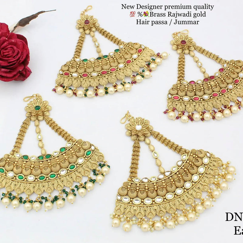 Manisha Jewellery Gold Plated  Pota Stone Hair Passa/ Jhoomar Maangtikka