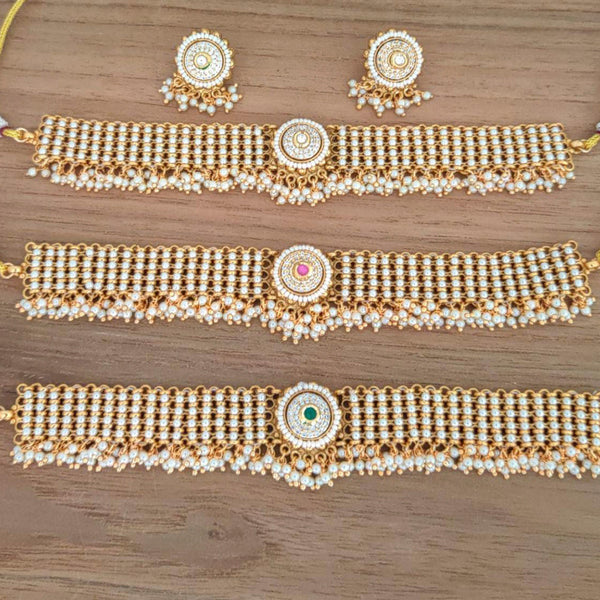 Manisha Jewellery Gold Plated AD Stone And Pearl Necklace Set