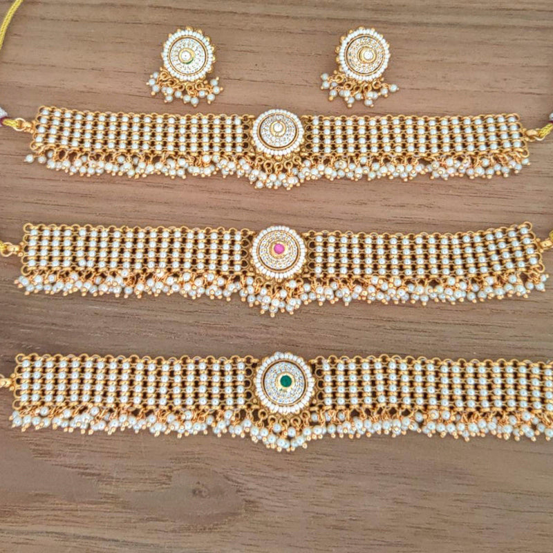 Manisha Jewellery Gold Plated AD Stone And Pearl Necklace Set