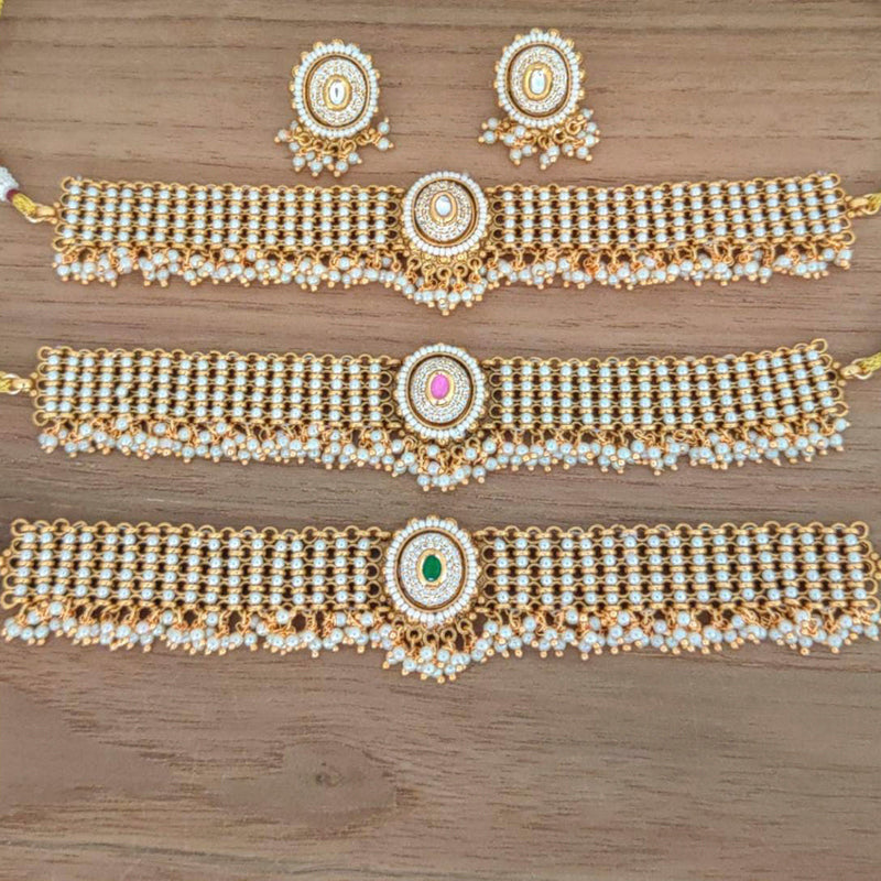 Manisha Jewellery Gold Plated AD Stone And Pearl Necklace Set