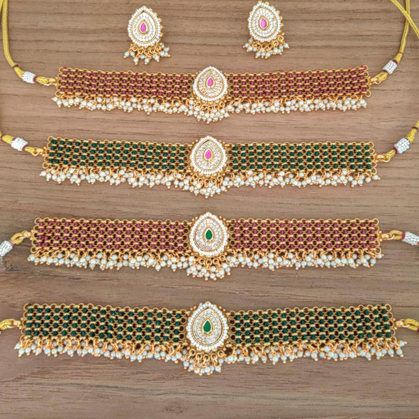 Manisha Jewellery Gold Plated AD Stone And Pearl Necklace Set