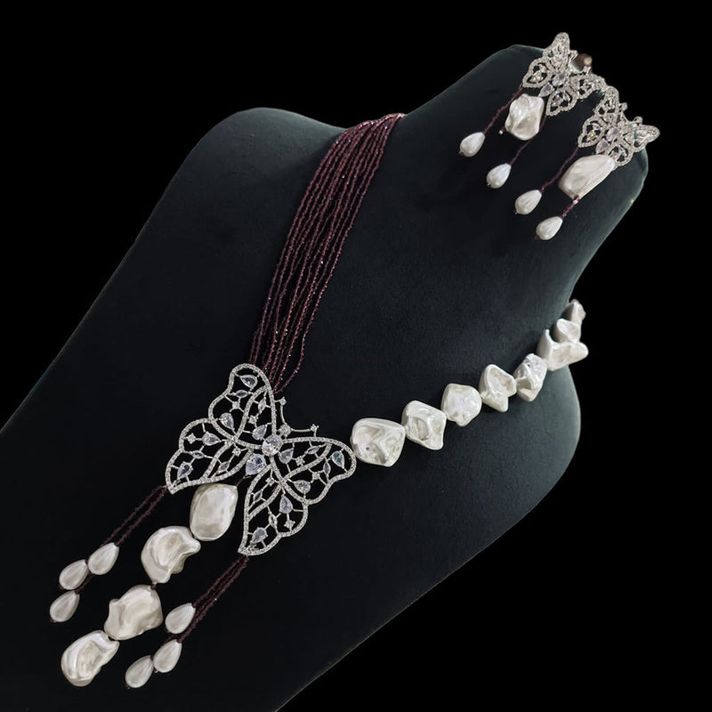 Manisha Jewellery Silver Plated AD Stone & Beads Pearl Long Necklace Set