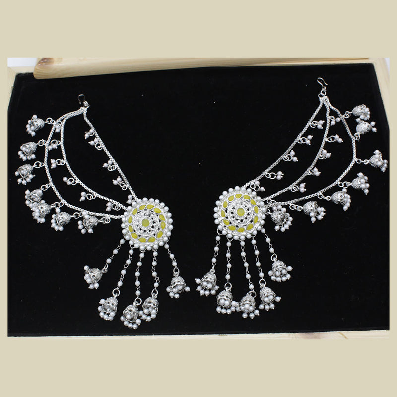 Manisha Jewellery Silver Plated Pota Stone & Pearl Kanchain Jhumki Earings