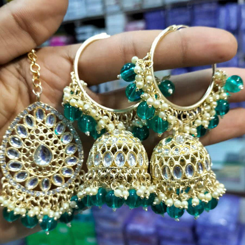 Manisha Jewellery Gold Plated Kundan & Beads Dangler Earrings With Maangtikka