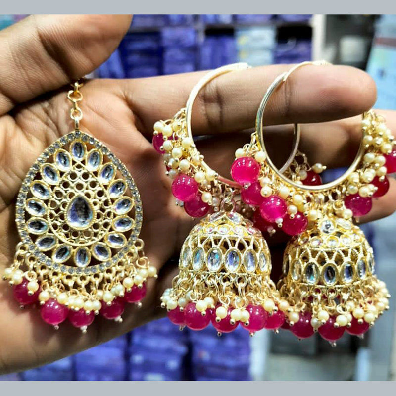 Manisha Jewellery Gold Plated Kundan & Beads Dangler Earrings With Maangtikka